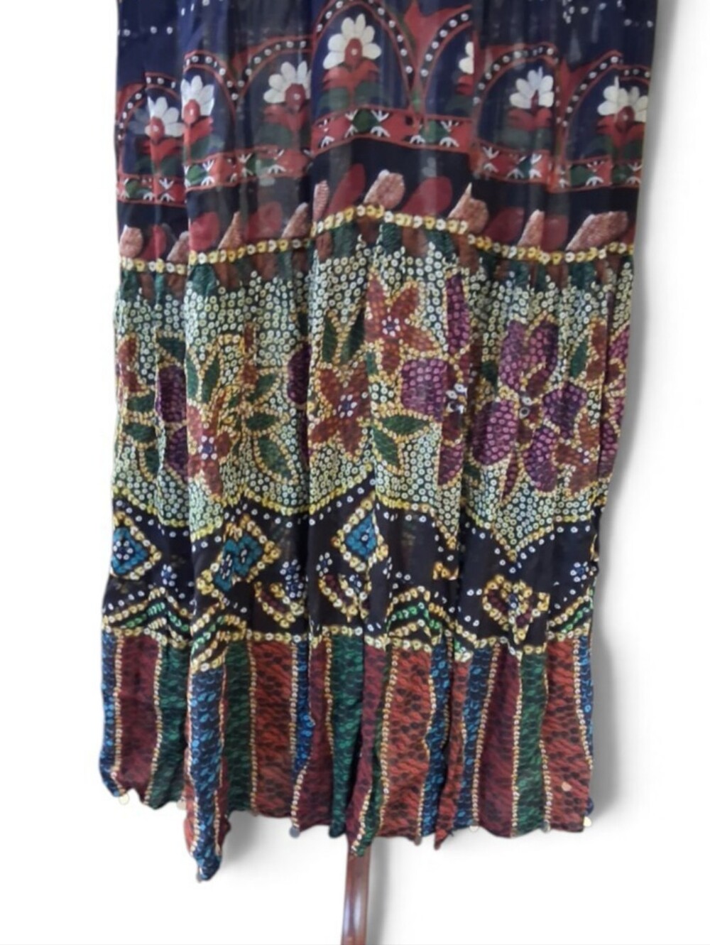 NWT FARM RIO Graphic Shine Maxi Dress Small Metallic Lurex Coin Sequin Hem $275 - Picture 5 of 13
